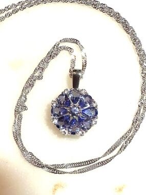 Blue Tanzanite with White Zircon Sterling Silver Pendant and Necklace 3.11ctw
